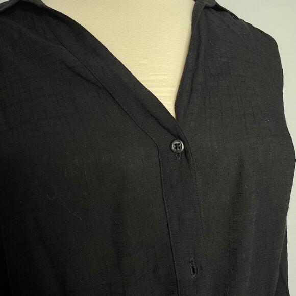 HD IN PARIS Black Button Up Dress Longsleeve Cover Up Semi Sheer Tie Waist Med - Picture 3 of 8